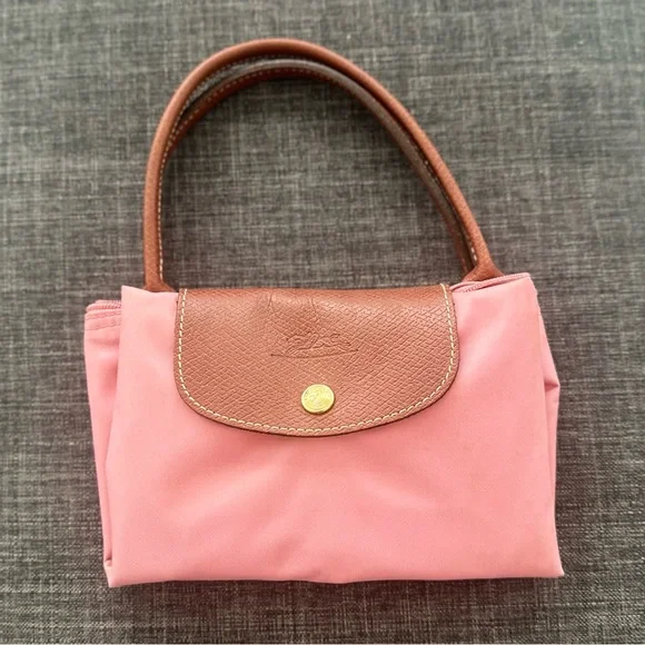 Longchamp Pink Tote Bag with Brown Leather and Zipper Closure - Picture 4 of 16